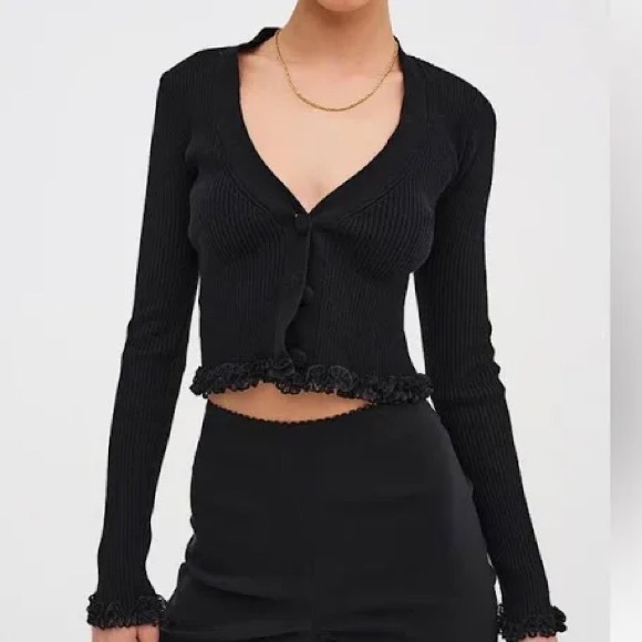 For Love And Lemons Tops - NWT For Love And Lemons Black Ribbed cropped Cardigan Medium